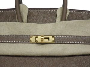 新品未使用 HERMES エルメス ハンドバッグ W刻印 バーキン25 エトゥープ ゴールド金具トゴ 中古 4b006036