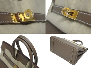 新品未使用 HERMES エルメス ハンドバッグ W刻印 バーキン25 エトゥープ ゴールド金具トゴ 中古 4b006036