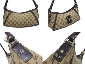 極美品 GUCCI グッチ ワンショルダーバッグ ハンドバッグ 130939 GGキャンバス レザー ベージュ ブラウン ゴールド金具 中古 4b006038