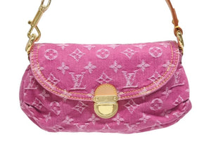 新品同様 LOUIS VUITTON ルイヴィトン ミニプリーティ ワンショルダーバッグ M95216 モノグラム デニム ピンク 中古 4b006045