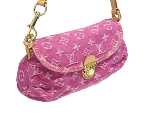 新品同様 LOUIS VUITTON ルイヴィトン ミニプリーティ ワンショルダーバッグ M95216 モノグラム デニム ピンク 中古 4b006045