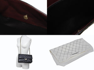 極美品 CHANEL シャネル Wフラップ 23 ショルダーバッグ ラムスキン ランダム マトラッセ ゴールド金具 ブラック 中古 4b006049