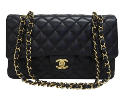 極美品 CHANEL シャネル Wフラップ 23 ショルダーバッグ ラムスキン ランダム マトラッセ ゴールド金具 ブラック 中古 4b006049