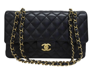 極美品 CHANEL シャネル Wフラップ 23 ショルダーバッグ ラムスキン ランダム マトラッセ ゴールド金具 ブラック 中古 4b006049
