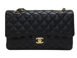 極美品 CHANEL シャネル Wフラップ 23 ショルダーバッグ ラムスキン ランダム マトラッセ ゴールド金具 ブラック 中古 4b006049