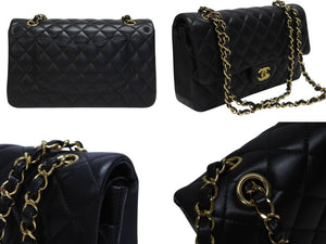 極美品 CHANEL シャネル Wフラップ 23 ショルダーバッグ ラムスキン ランダム マトラッセ ゴールド金具 ブラック 中古 4b006049