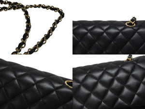 極美品 CHANEL シャネル Wフラップ 23 ショルダーバッグ ラムスキン ランダム マトラッセ ゴールド金具 ブラック 中古 4b006049