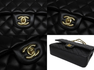 極美品 CHANEL シャネル Wフラップ 23 ショルダーバッグ ラムスキン ランダム マトラッセ ゴールド金具 ブラック 中古 4b006049