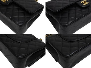 極美品 CHANEL シャネル Wフラップ 23 ショルダーバッグ ラムスキン ランダム マトラッセ ゴールド金具 ブラック 中古 4b006049