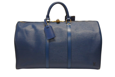 LOUIS VUITTON ルイヴィトン ボストンバッグ キーポル50 M42965 エピレザー ブルー ゴールド金具 美品 中古 4b006054