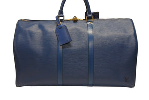 LOUIS VUITTON ルイヴィトン ボストンバッグ キーポル50 M42965 エピレザー ブルー ゴールド金具 美品 中古 4b006054