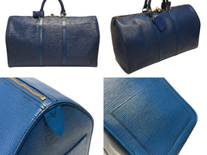 LOUIS VUITTON ルイヴィトン ボストンバッグ キーポル50 M42965 エピレザー ブルー ゴールド金具 美品 中古 4b006054