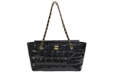 CHANEL シャネル チョコバー トートバッグ ショルダーバッグ 7番台 パテントレザー エナメル ココマーク ブラック 美品 中古 4b006080