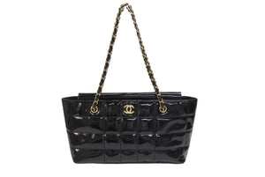 CHANEL シャネル チョコバー トートバッグ ショルダーバッグ 7番台 パテントレザー エナメル ココマーク ブラック 美品 中古 4b006080