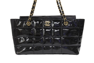CHANEL シャネル チョコバー トートバッグ ショルダーバッグ 7番台 パテントレザー エナメル ココマーク ブラック 美品 中古 4b006080