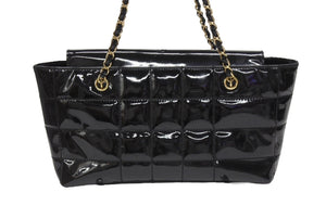 CHANEL シャネル チョコバー トートバッグ ショルダーバッグ 7番台 パテントレザー エナメル ココマーク ブラック 美品 中古 4b006080