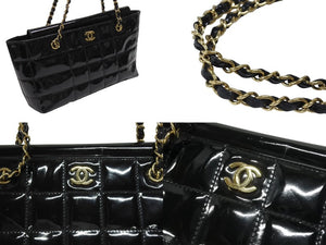 CHANEL シャネル チョコバー トートバッグ ショルダーバッグ 7番台 パテントレザー エナメル ココマーク ブラック 美品 中古 4b006080