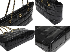 CHANEL シャネル チョコバー トートバッグ ショルダーバッグ 7番台 パテントレザー エナメル ココマーク ブラック 美品 中古 4b006080