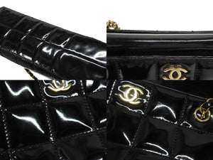 CHANEL シャネル チョコバー トートバッグ ショルダーバッグ 7番台 パテントレザー エナメル ココマーク ブラック 美品 中古 4b006080