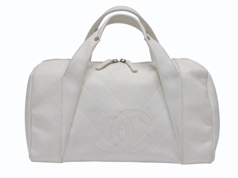 CHANEL シャネル シェブロン Vステッチ ハンドバッグ 10番台 A30899 ココマーク ホワイト シルバー金具 美品 中古 4b006082