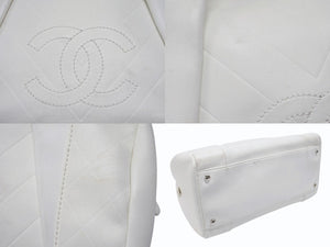 CHANEL シャネル シェブロン Vステッチ ハンドバッグ 10番台 A30899 ココマーク ホワイト シルバー金具 美品 中古 4b006082