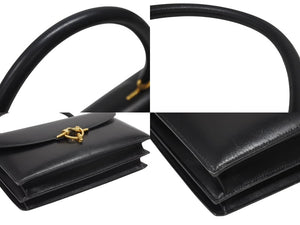HERMES エルメス コルドリエール ハンドバッグ ボックスカーフ ブラック ゴールド金具 ○W刻印 1993年 美品 中古 4b006083