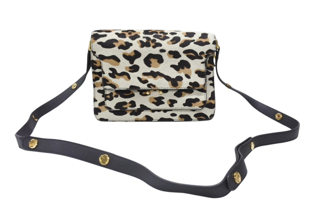 MARNI マルニ レオパード柄 ハラコ ショルダーバッグ SBMPN09YN0LV358 00W20 ホワイト ブラウン ブラック ゴールド金具 中古 4b006091