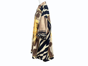 極美品 pellepelle ペレペレ 半袖シャツ 90s ポリエステル ブラウン マルチカラー サイズ3XL 中古 4b006109
