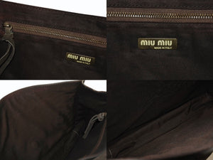MIUMIU ミュウミュウ スウェード ワンショルダーバッグ クラッチバッグ 2WAY カーキ エンボスロゴ アンティークゴールド金具 良品 中古 4b006115