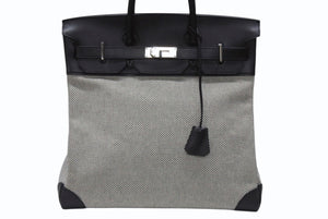 極美品 HERMES エルメス ハンドバッグ オータクロア40 B刻印 ブラック トワル パラジウム金具 中古 4b006141