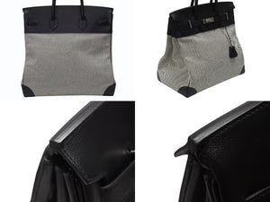 極美品 HERMES エルメス ハンドバッグ オータクロア40 B刻印 ブラック トワル パラジウム金具 中古 4b006141