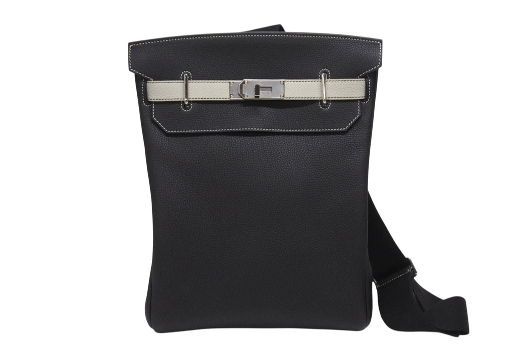 未使用 HERMES エルメス ケリー スペシャルオーダー品 アッカドGM ショルダーバッグ W刻印 ブラック グリスパール シルバー金具 中古 4b006142