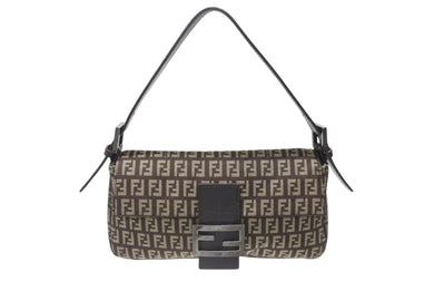 極美品 FENDI フェンディ ズッキーノ柄 マンマバケット ワンショルダーバッグ 8BR000 ブラウン ガンメタリック金具 中古 4b006144