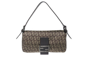 極美品 FENDI フェンディ ズッキーノ柄 マンマバケット ワンショルダーバッグ 8BR000 ブラウン ガンメタリック金具 中古 4b006144