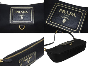 新品未使用 PRADA プラダ ワンショルダーバッグ ナイロン サフィアーノレザー ブラック イタリア製 ゴールド金具 中古 4b006145