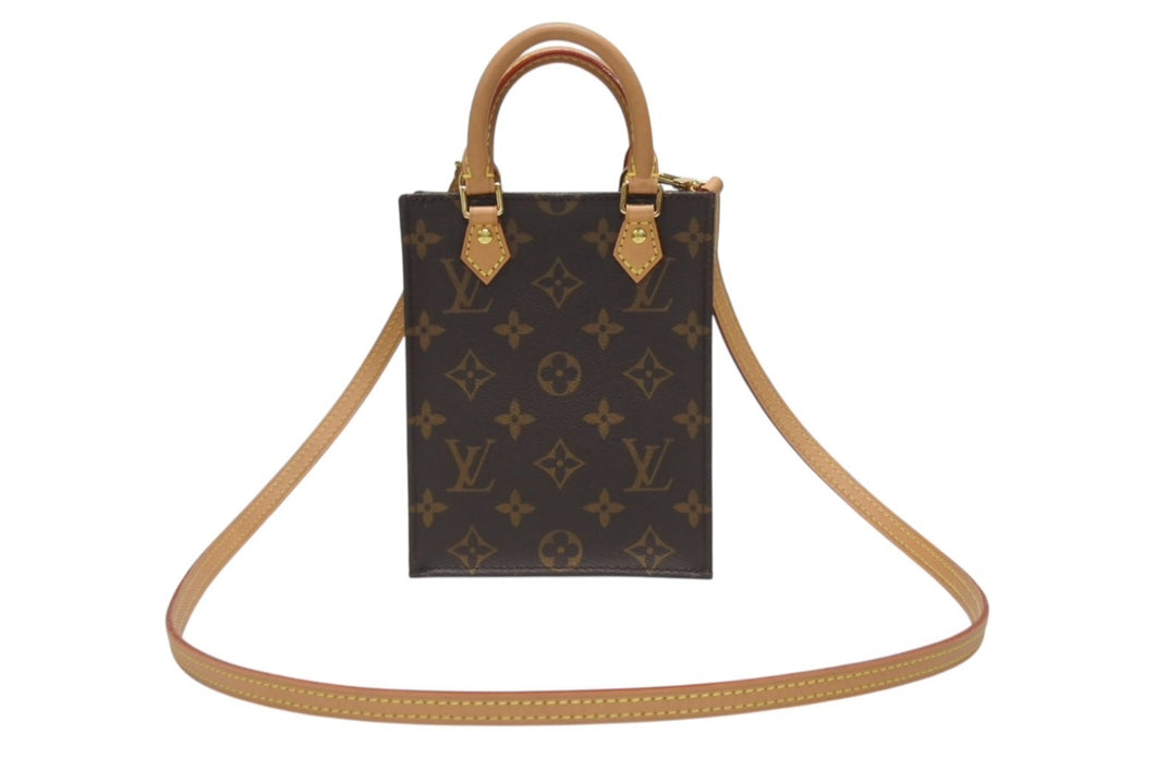 極美品 LOUIS VUITTON ルイヴィトン プティット サックプラ ハンドバッグ M69442 2WAY モノグラム ブラウン ゴールド金具 中古 4b006153
