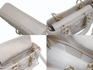 極美品 CHRISTIAN DIOR クリスチャンディオール LADY D-JOY 2WAYバッグ マイクロバッグ カナージュベージュ ラムスキン ゴールド金具 中古 4b006155 