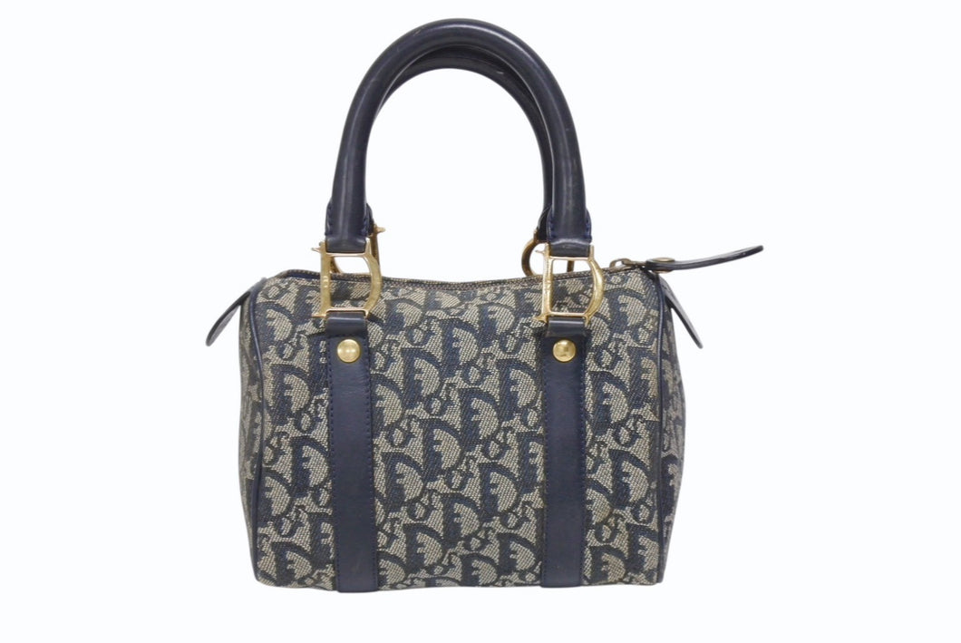 Christian Dior クリスチャンディオール クリスチャンディオール ハンドバッグ PZ0401 ネイビー キャンバス レザー 良品 中古 4b006160