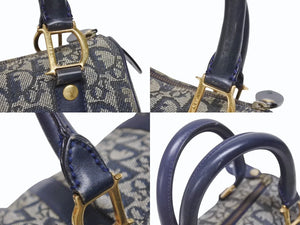 Christian Dior クリスチャンディオール クリスチャンディオール ハンドバッグ PZ0401 ネイビー キャンバス レザー 良品 中古 4b006160