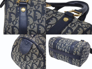 Christian Dior クリスチャンディオール クリスチャンディオール ハンドバッグ PZ0401 ネイビー キャンバス レザー 良品 中古 4b006160