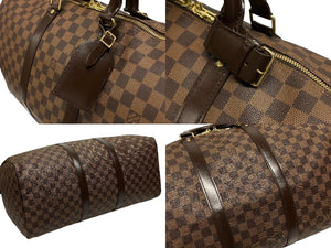 極美品 LOUIS VUITTON ルイ ヴィトン キーポル50 ボストンバッグ N41427 ダミエキャンバス ブラウン ゴールド金具 中古 4b006161