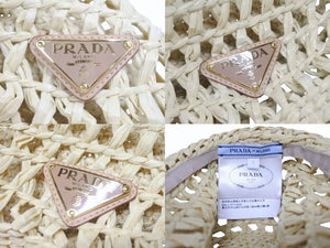 PRADA プラダ クロシェ フェドーラ ハット 1HC360-2M2S ナチュラル ベージュ サイズS 美品 中古 4b006165