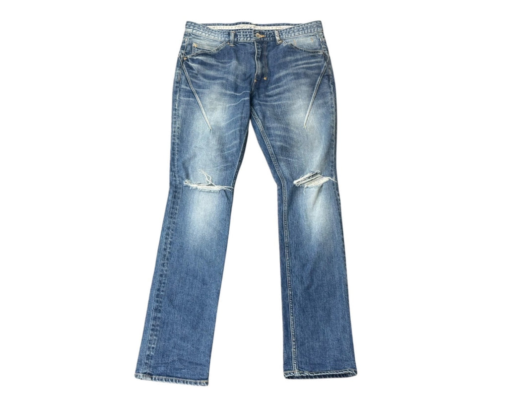 n(n) BY NUMBER (N)INE エヌエヌバイナンバーナイン デニムパンツ ダメージ加工 コットン ポリウレタン ブルー サイズ3 美品 中古 4b006116