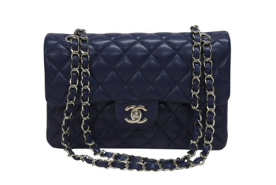 新品同様 CHANEL シャネル マトラッセ23 Wフラップ Wチェーン ショルダーバッグ 20番台 キャビアスキン ココマーク ネイビー 中古 4b006168