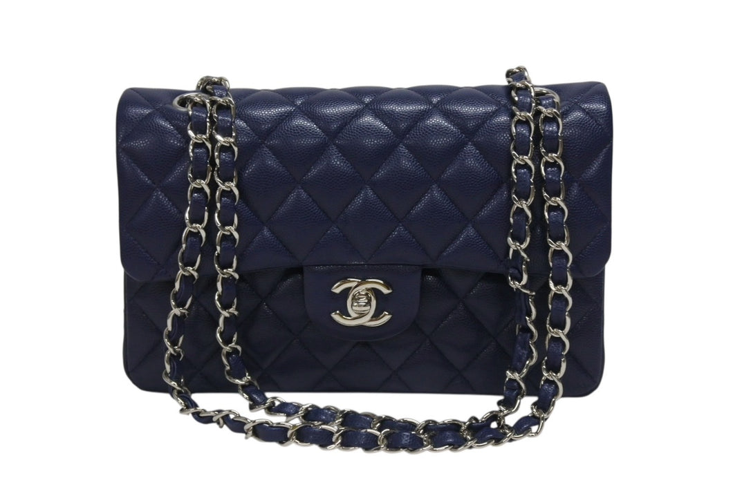 新品同様 CHANEL シャネル マトラッセ23 Wフラップ Wチェーン ショルダーバッグ 20番台 キャビアスキン ココマーク ネイビー 中古 4b006168