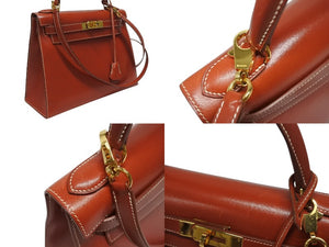 極美品 HERMES エルメス ケリー28 外縫い ブリック ◽︎A刻印 カーフスキン ゴールド金具 ハンドバッグ 中古 4b006169