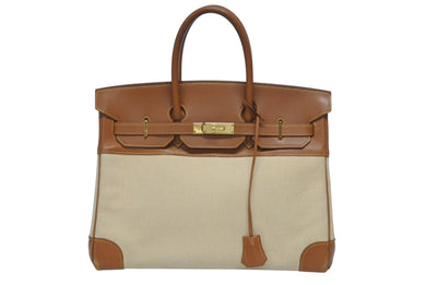 HERMES エルメス BIRKIN バーキン35 ゴールド ゴールド金具 ヴォーガリバー トワルアッシュ ハンドバッグ □B刻印 美品 中古 4b006170