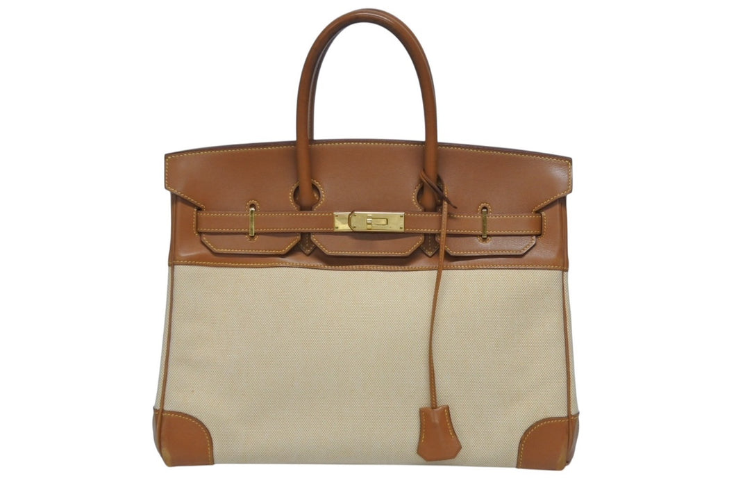 HERMES エルメス BIRKIN バーキン35 ゴールド ゴールド金具 ヴォーガリバー トワルアッシュ ハンドバッグ □B刻印 美品 中古 4b006170