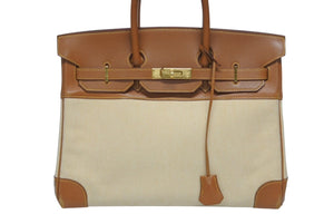 HERMES エルメス BIRKIN バーキン35 ゴールド ゴールド金具 ヴォーガリバー トワルアッシュ ハンドバッグ □B刻印 美品 中古 4b006170