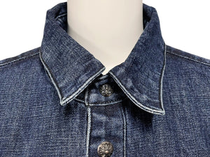 極美品 CHROME HEARTS クロムハーツ 長袖デニムシャツ サイズXL クロスボール クロスパッチ デニム ブルー コットン シルバー925 中古 4b006174